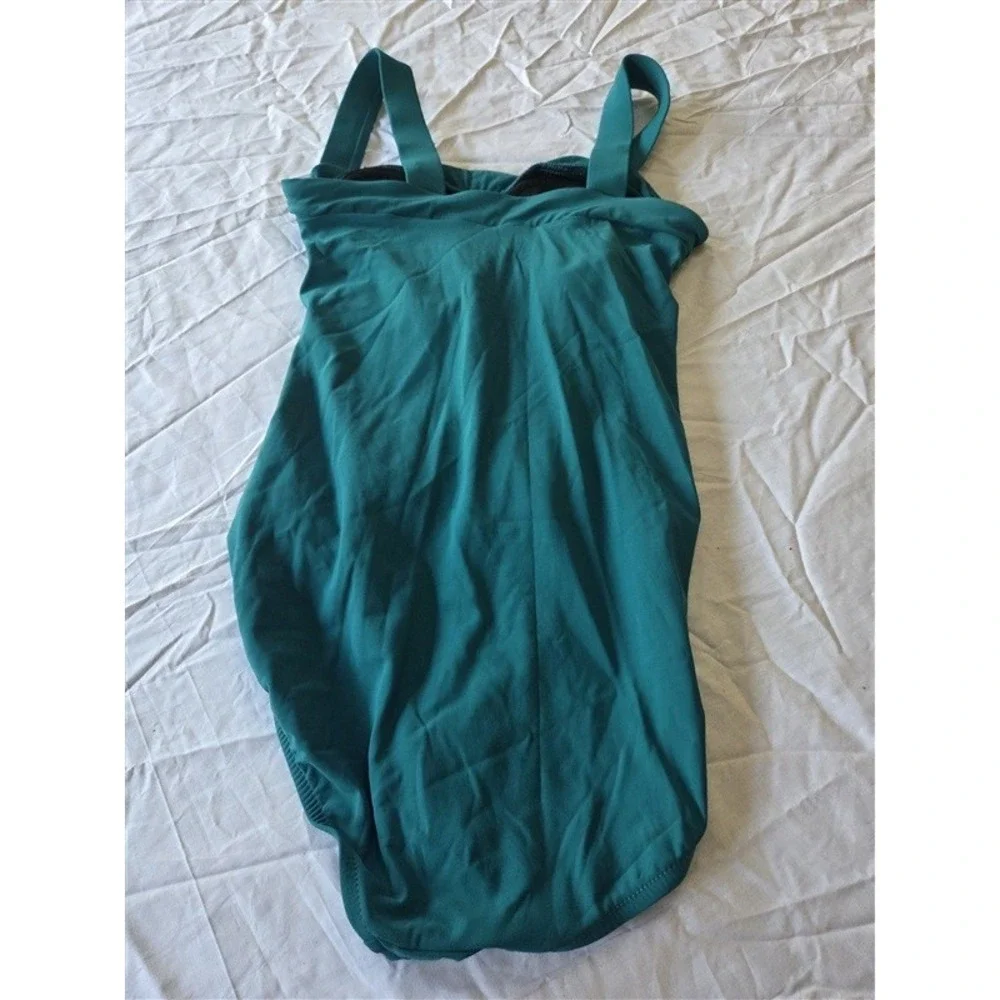NWT Swim Solutions 8 Ruched Straight Neckline 1PC Teal Swimsuit 130389 - Picture 3 of 4